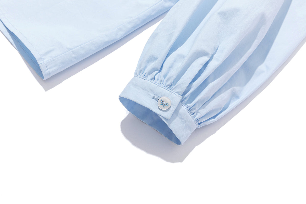 13DE MARZO Nighty Night Bear Double Collar Shirt Blue