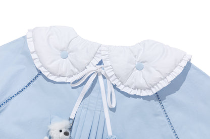 13DE MARZO Nighty Night Bear Double Collar Shirt Blue