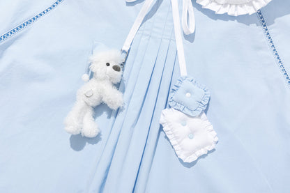 13DE MARZO Nighty Night Bear Double Collar Shirt Blue