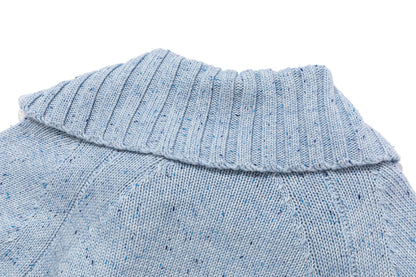 13DE MARZO Button Bear Slant Collar Sweater Blue