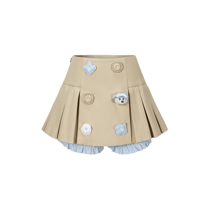 13DE MARZO Nighty Night Bear Pleated Skort Khaki