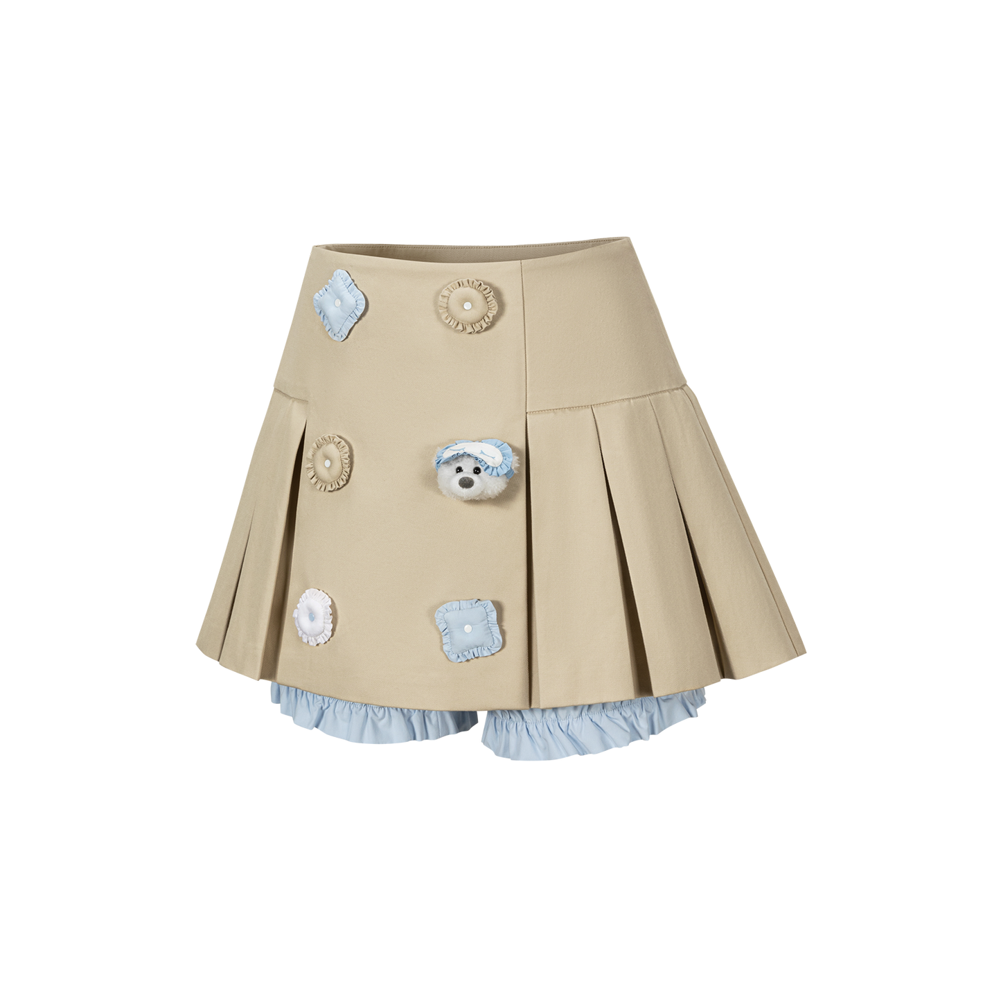 13DE MARZO Nighty Night Bear Pleated Skort Khaki