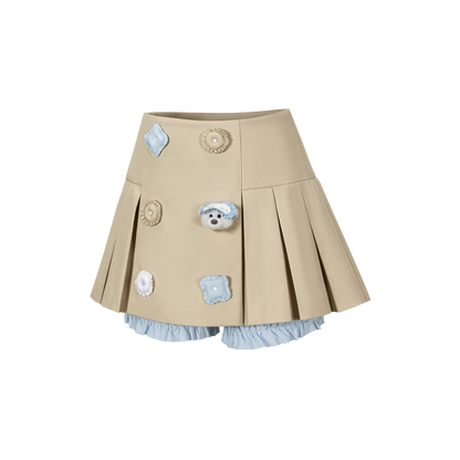 13DE MARZO Nighty Night Bear Pleated Skort Khaki