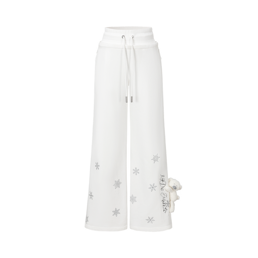 13DE MARZO Snow Bear Micro Flare Sweatpants White