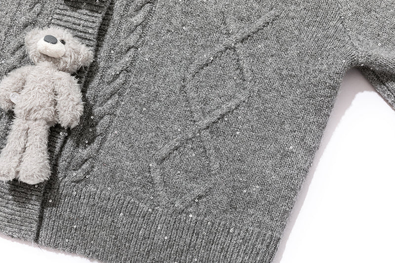 13DE MARZO Sequin Knit Cardigan Grey