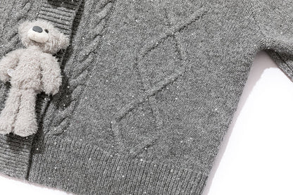 13DE MARZO Sequin Knit Cardigan Grey