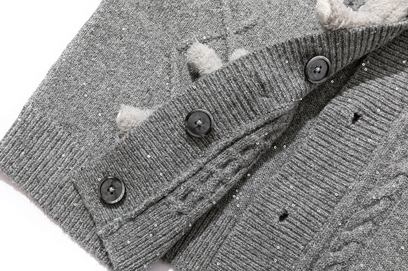 13DE MARZO Sequin Knit Cardigan Grey