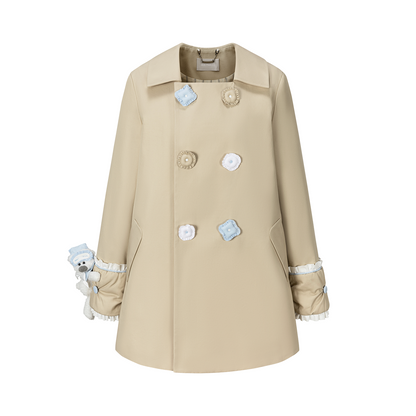 13DE MARZO Nighty Night Bear Trench Dress Khaki