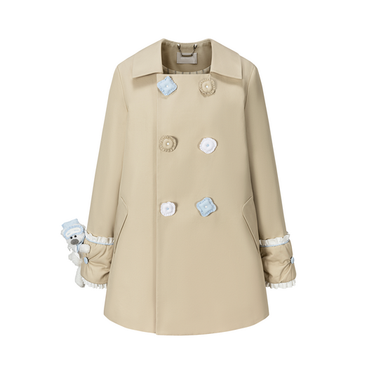 13DE MARZO Nighty Night Bear Trench Dress Khaki