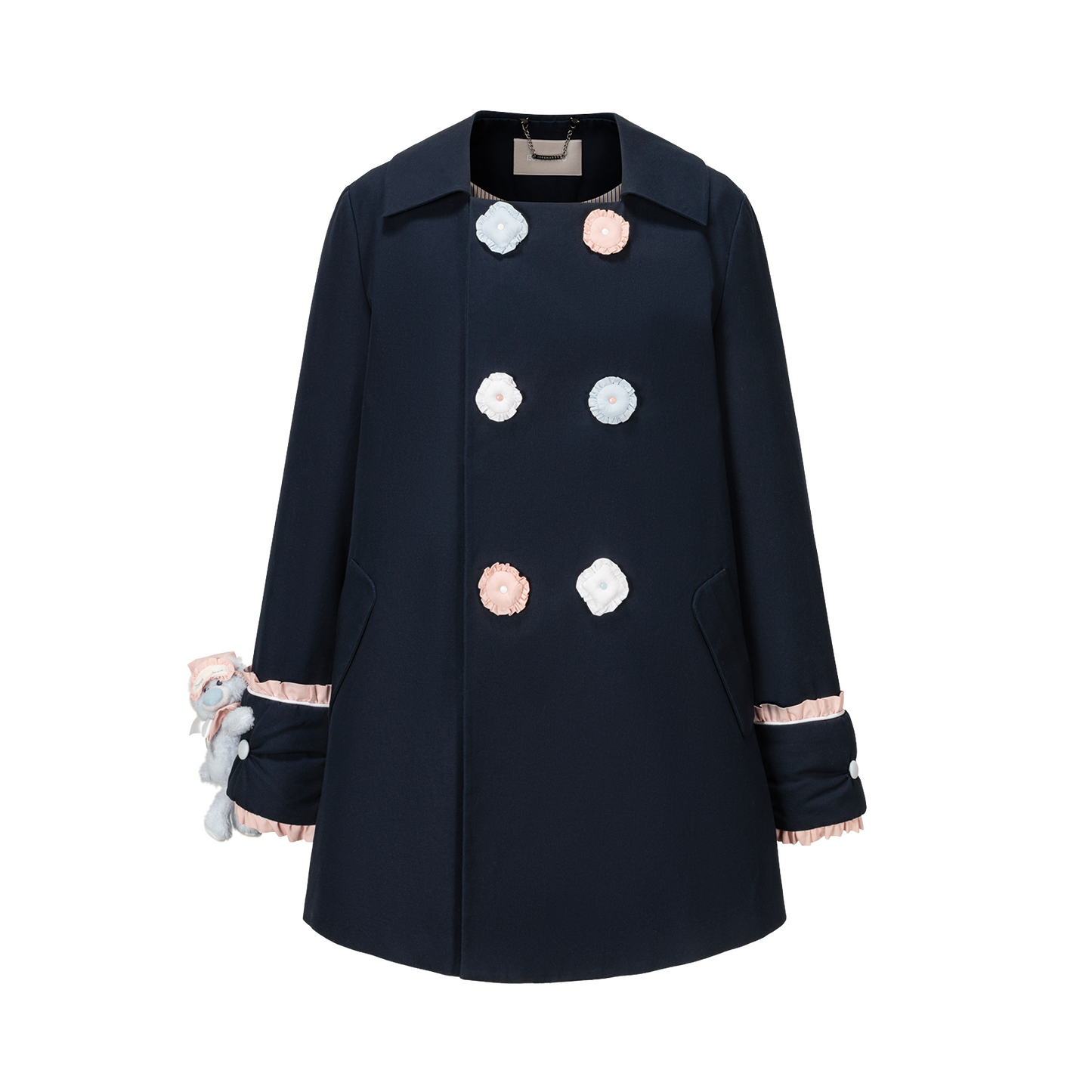 13DE MARZO Nighty Night Bear Trench Dress Navy Blue