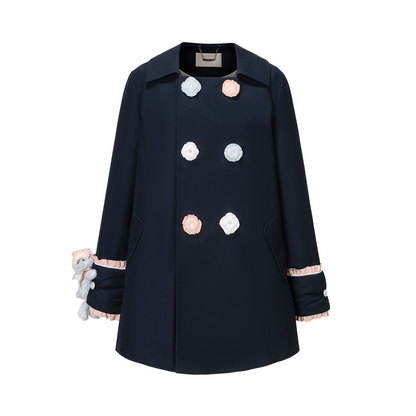 13DE MARZO Nighty Night Bear Trench Dress Navy Blue