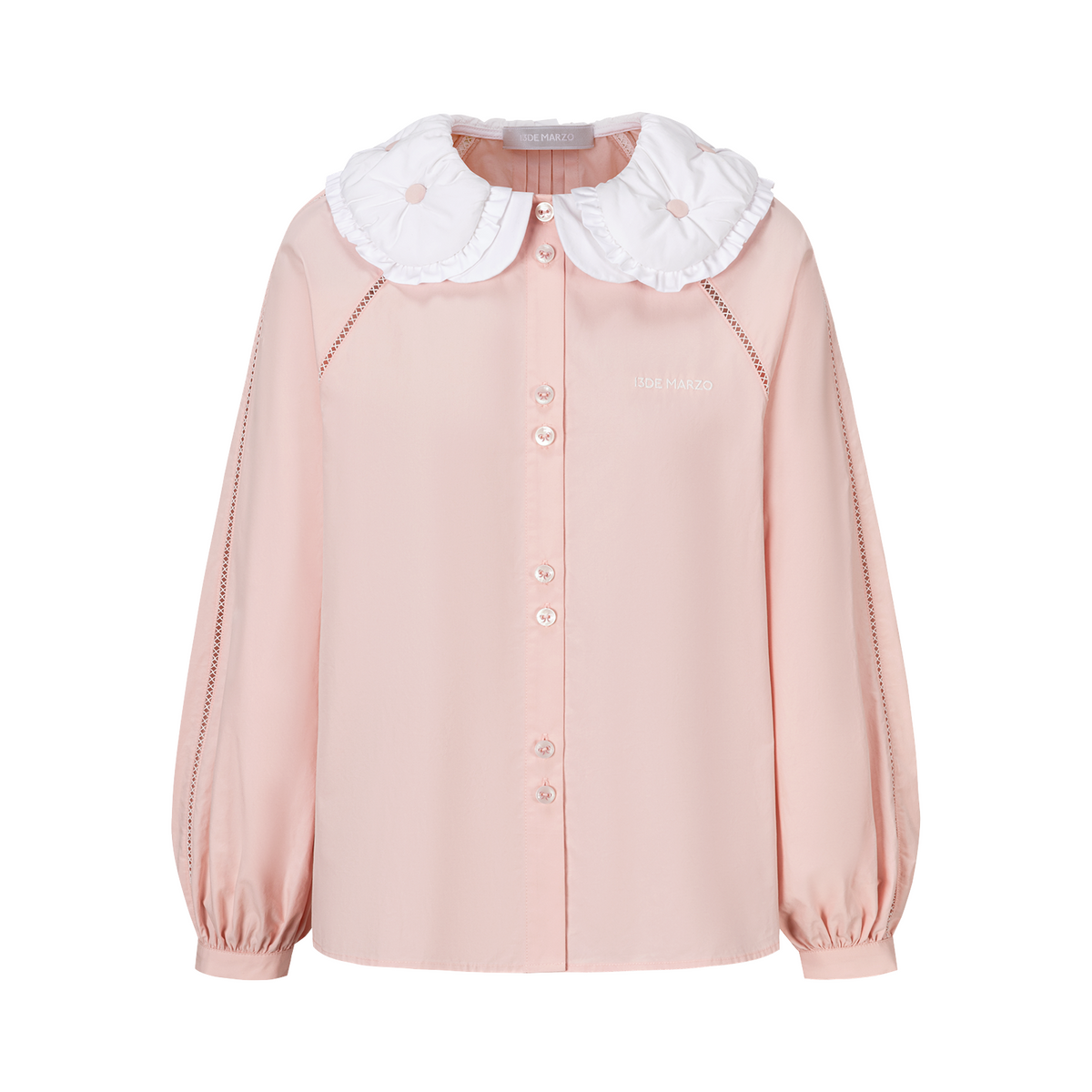 13DE MARZO Nighty Night Bear Double Collar Shirt Pink