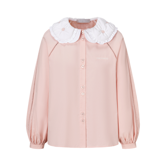 13DE MARZO Nighty Night Bear Double Collar Shirt Pink