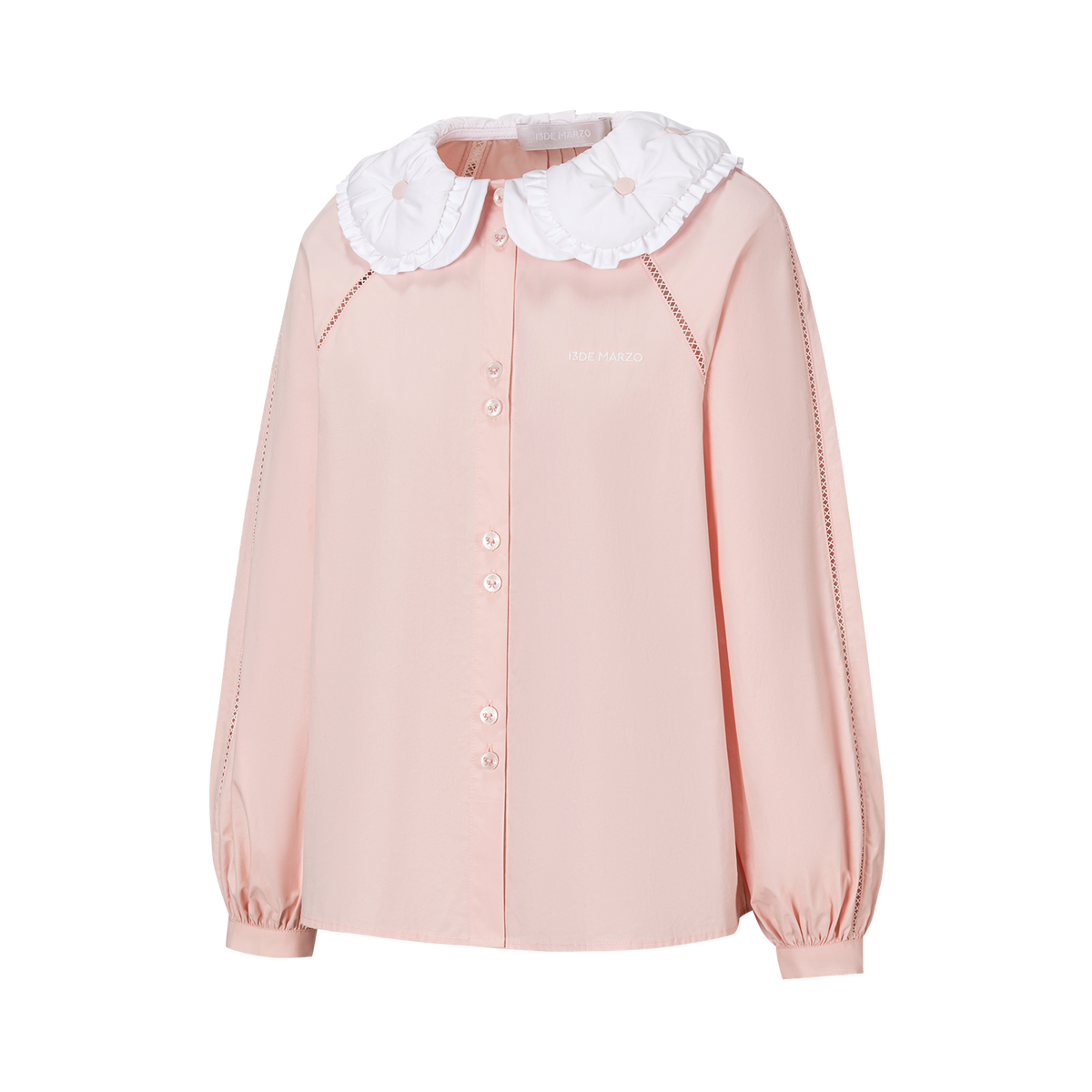 13DE MARZO Nighty Night Bear Double Collar Shirt Pink