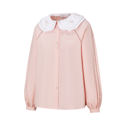 13DE MARZO Nighty Night Bear Double Collar Shirt Pink