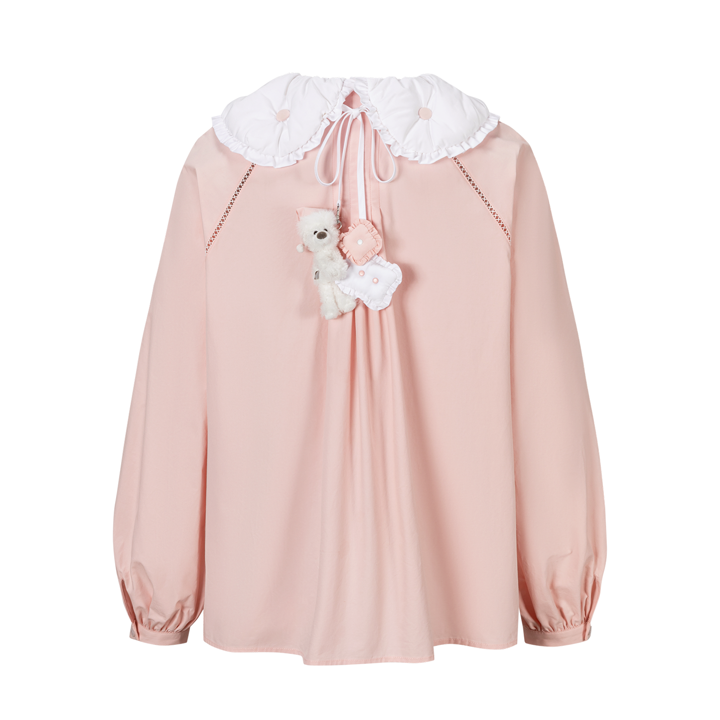 13DE MARZO Nighty Night Bear Double Collar Shirt Pink
