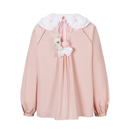 13DE MARZO Nighty Night Bear Double Collar Shirt Pink