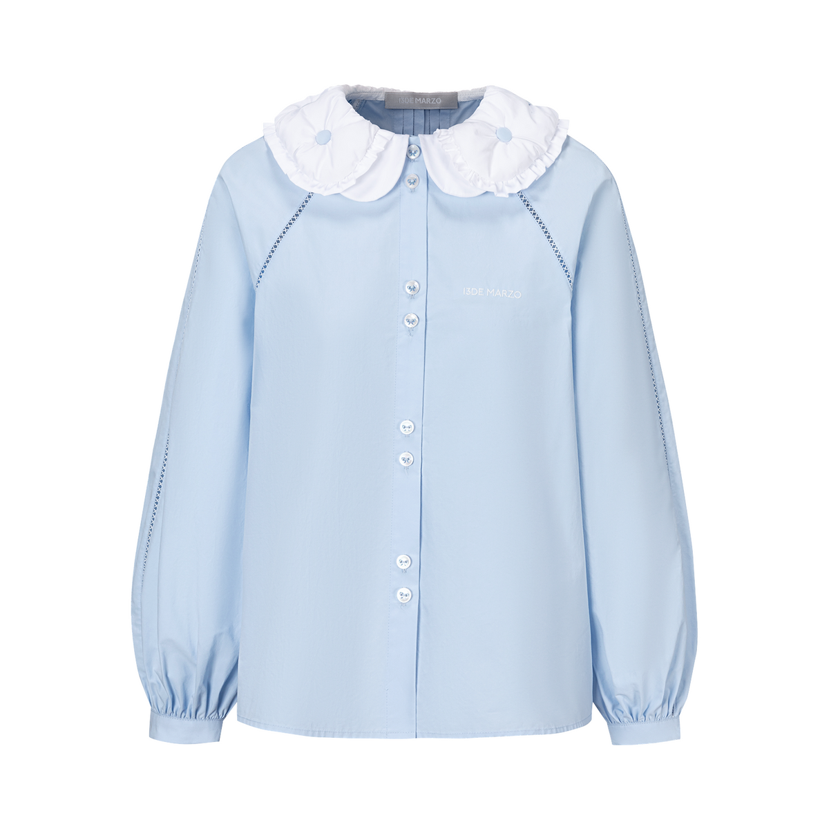13DE MARZO Nighty Night Bear Double Collar Shirt Blue