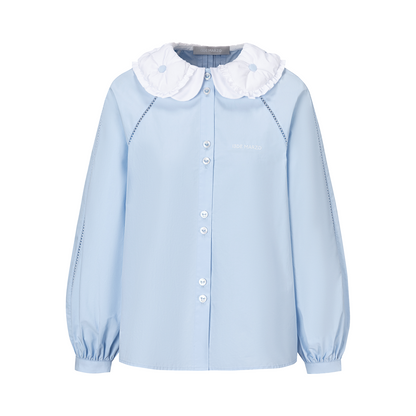 13DE MARZO Nighty Night Bear Double Collar Shirt Blue