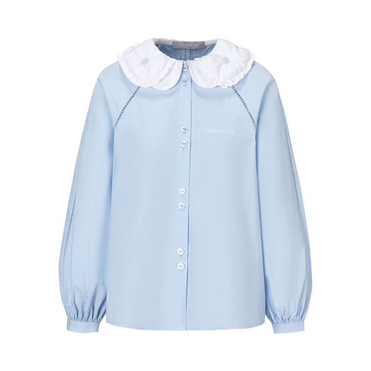 13DE MARZO Nighty Night Bear Double Collar Shirt Blue
