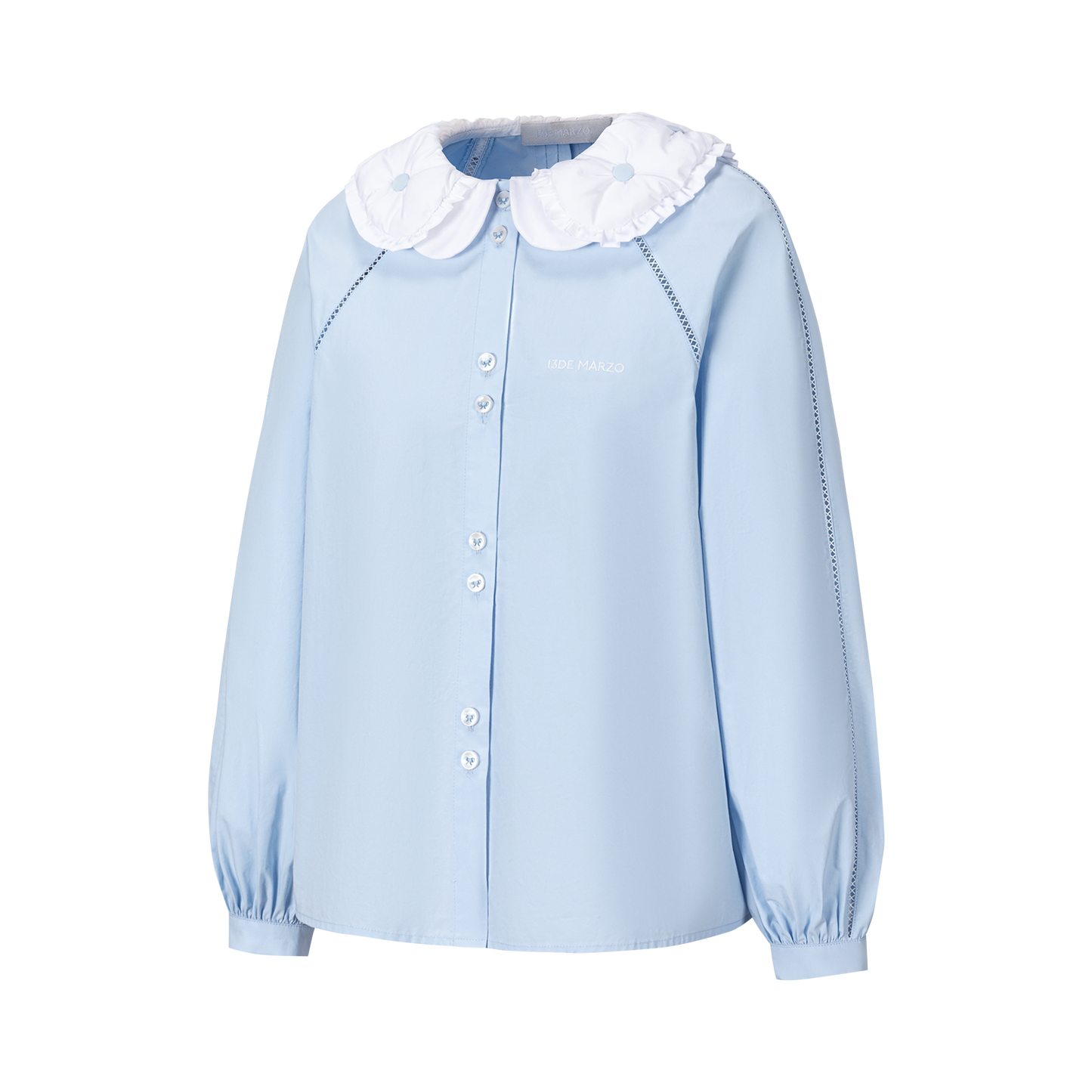 13DE MARZO Nighty Night Bear Double Collar Shirt Blue