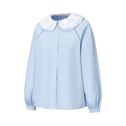 13DE MARZO Nighty Night Bear Double Collar Shirt Blue