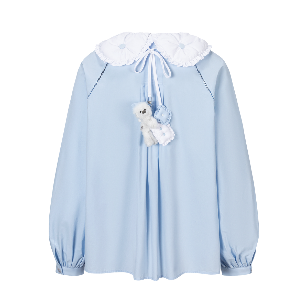 13DE MARZO Nighty Night Bear Double Collar Shirt Blue