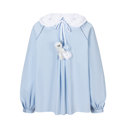 13DE MARZO Nighty Night Bear Double Collar Shirt Blue