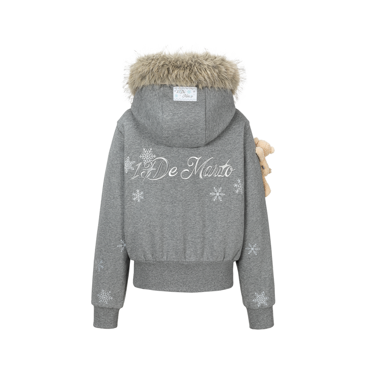 13DE MARZO Shimmer Snow Bear Zip Hoodie Grey