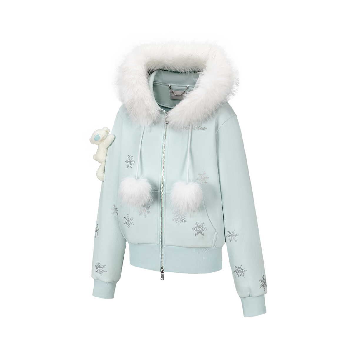13DE MARZO Shimmer Snow Bear Zip Hoodie Blue