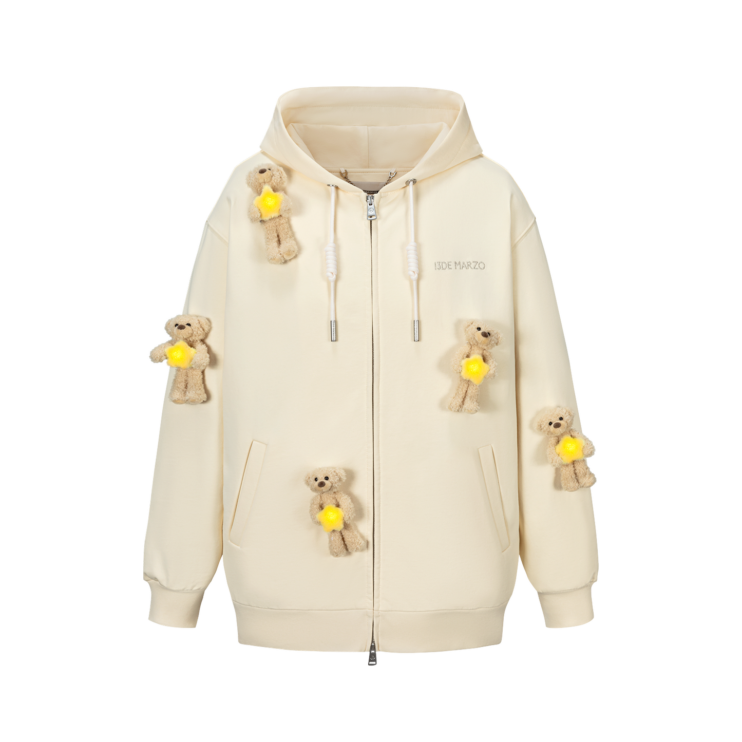 13DE MARZO Lumi Star Bear Zip Hoodie Beige