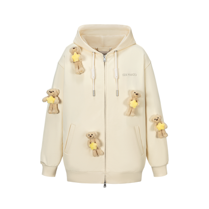 13DE MARZO Lumi Star Bear Zip Hoodie Beige