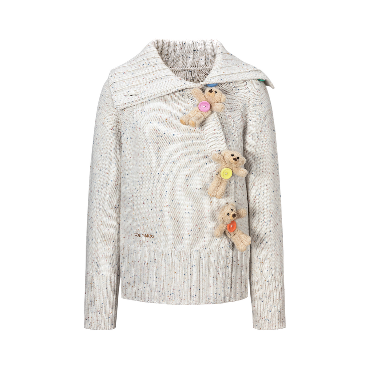 13DE MARZO Button Bear Slant Collar Sweater Colorful