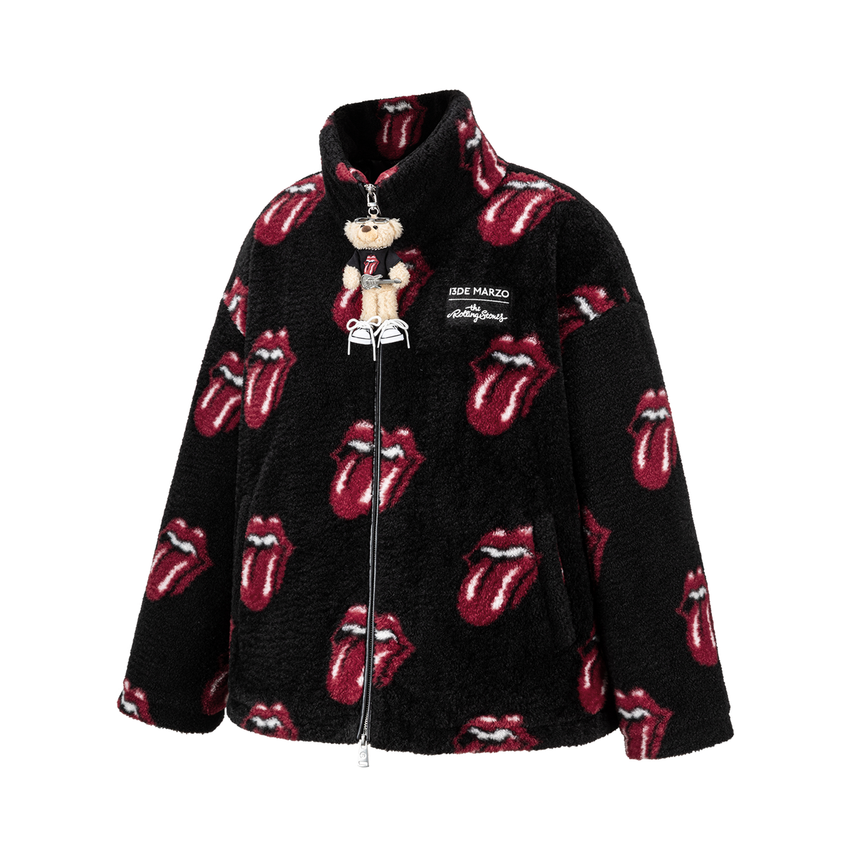 13DE MARZO Rolling Stones All-Over Print Coat Black