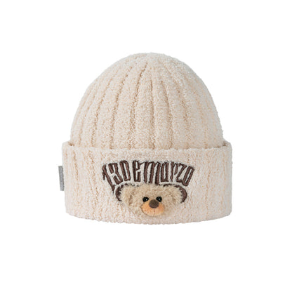 13DE MARZO Embroidered Plush Beanie Almond