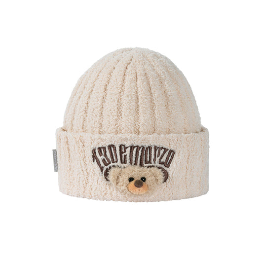 13DE MARZO Embroidered Plush Beanie Almond