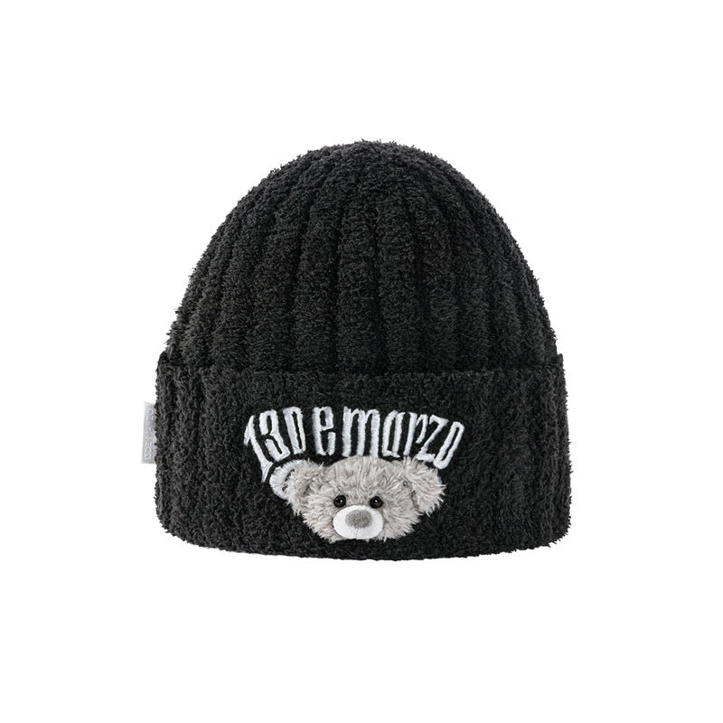 13DE MARZO Embroidered Plush Beanie Black