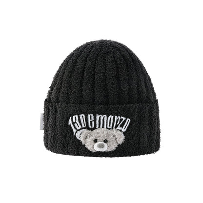 13DE MARZO Embroidered Plush Beanie Black