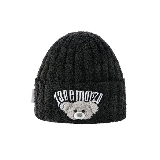 13DE MARZO Embroidered Plush Beanie Black