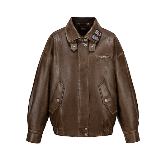 13DE MARZO Rolling Stones  Faux Leather Jacket Brown