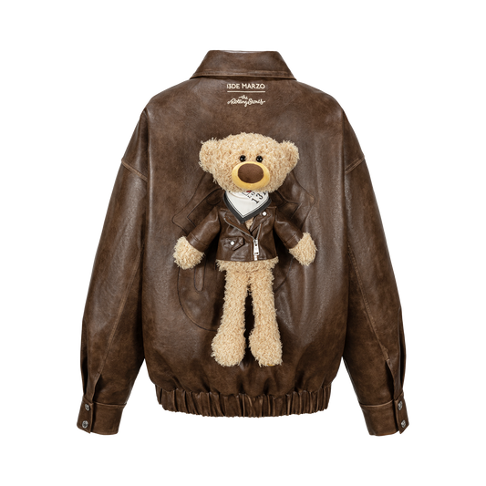 13DE MARZO Rolling Stones  Faux Leather Jacket Brown