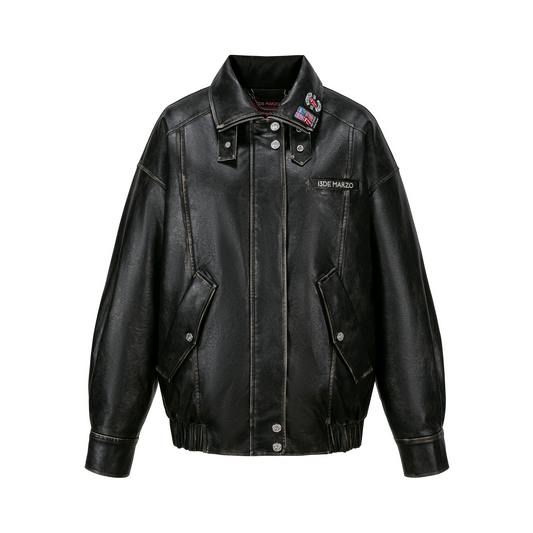 13DE MARZO Rolling Stones  Faux Leather Jacket Black