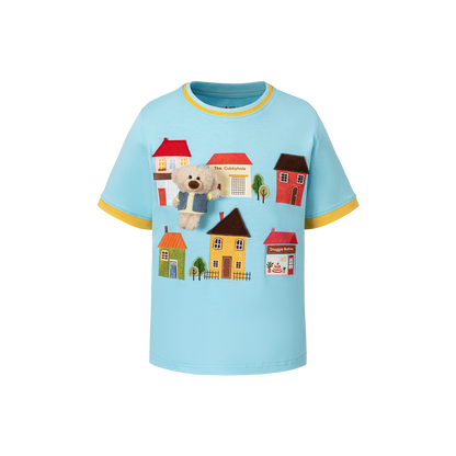 13DE MARZO BabyBear Town Illustration T-shirt Blue
