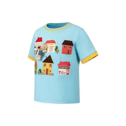 13DE MARZO BabyBear Town Illustration T-shirt Blue
