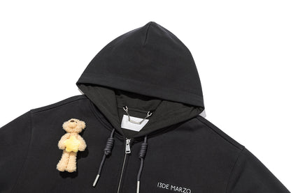 13DE MARZO Lumi Star Bear Zip Hoodie Dark Grey