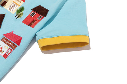 13DE MARZO BabyBear Town Illustration T-shirt Blue