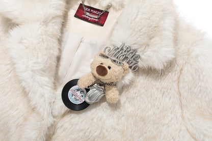 13DE MARZO Rolling Stones Cropped Faux Fur Jacket Beige
