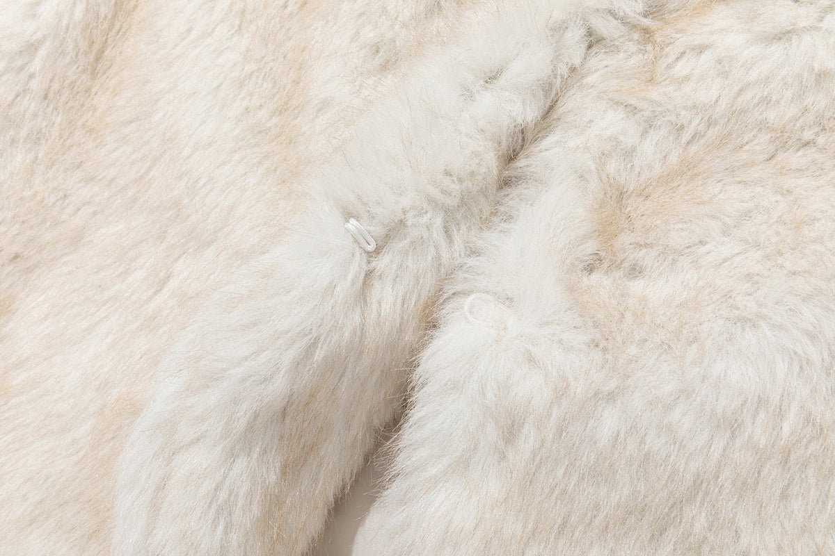 13DE MARZO Rolling Stones Cropped Faux Fur Jacket Beige