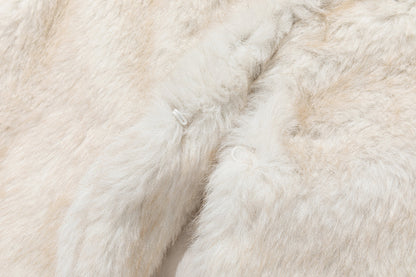 13DE MARZO Rolling Stones Cropped Faux Fur Jacket Beige