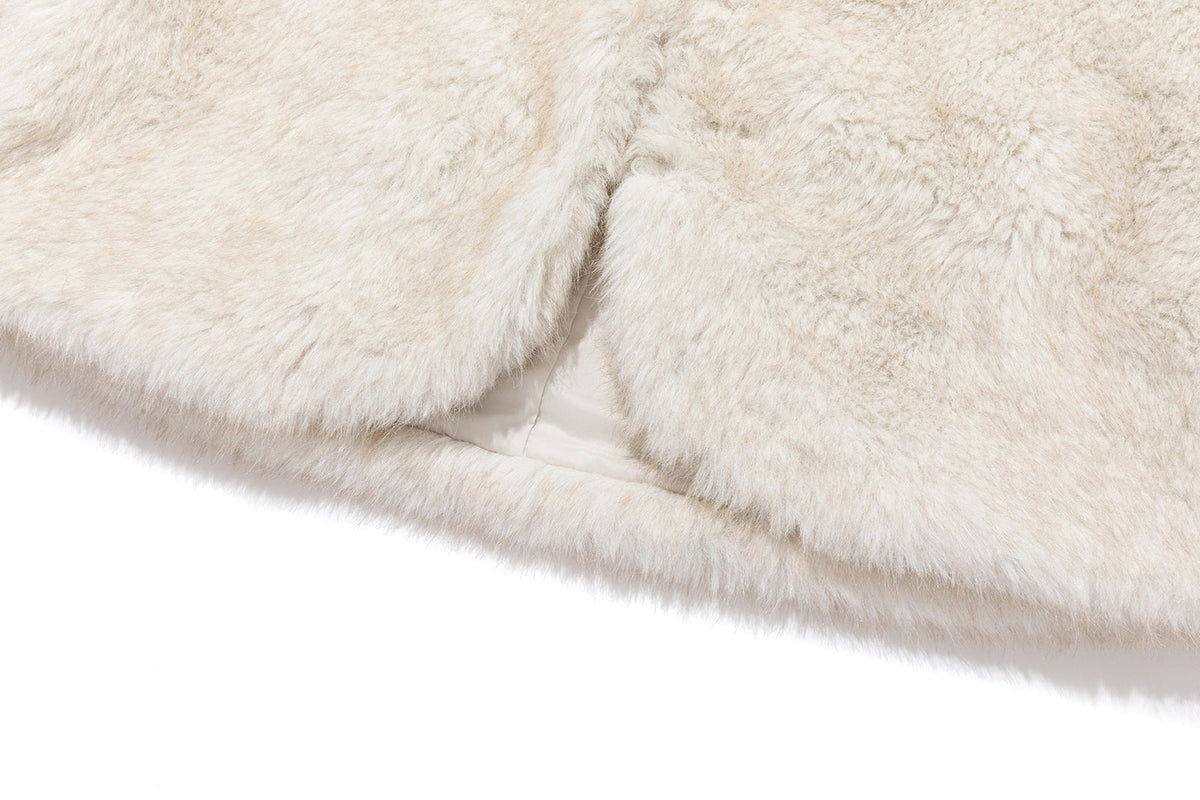 13DE MARZO Rolling Stones Cropped Faux Fur Jacket Beige